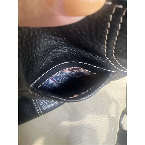 B. Makowsky Black Stitched Leather Crossbody Handbag Saddlebag Hobo - Picture 10 of 12